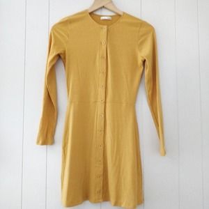 REFORMATION JEANS Ribbed Mustard Long Sleeve Skater Mini Dress Sz S